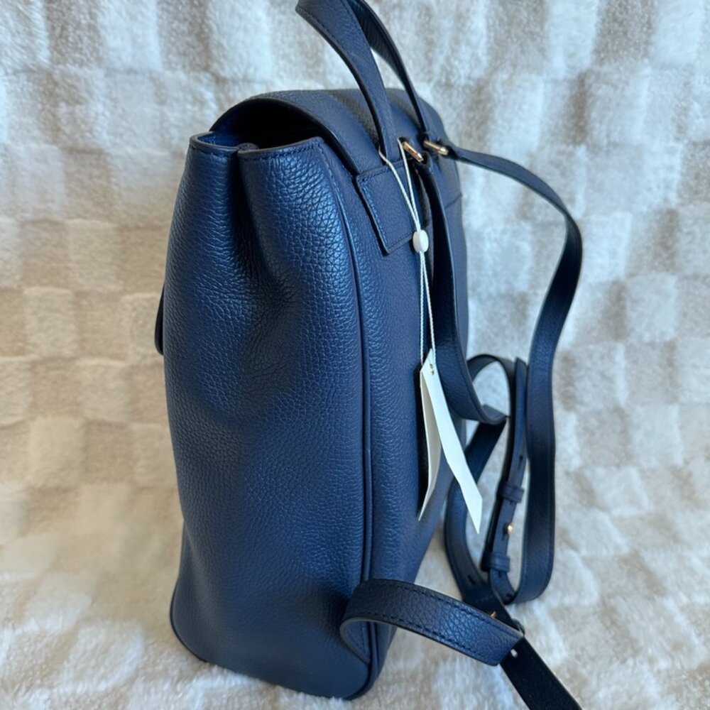 NWT! RARE! Tory Burch Carter Flap Pebbled Leather Backpack In Roal Navy 67320 - Picture 5 of 9